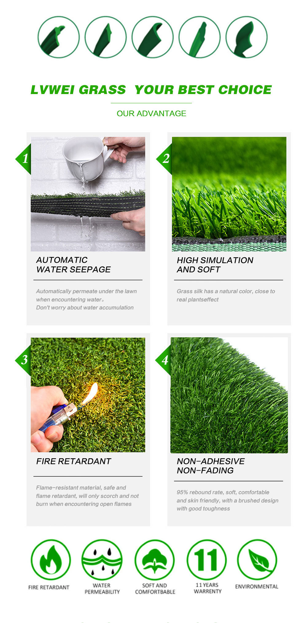 Long Arc Type Lw PP Bag 2m*25m Artificial Grass Landscaping
